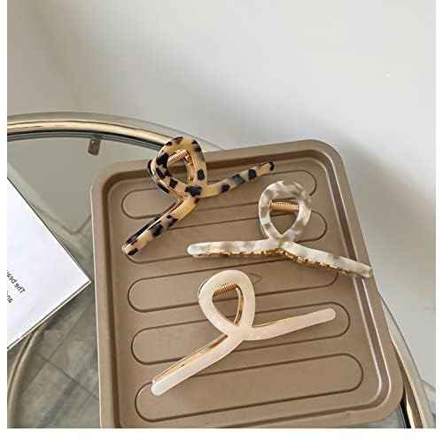 3 Pack Large Metal Acetate Hair Claw Clips Big Non Slip Hair Clamp for Women Hair Accessories as Gift for Medium to Thick Hair (3pcs/box,Ivory White,Gray,Leopard Print)