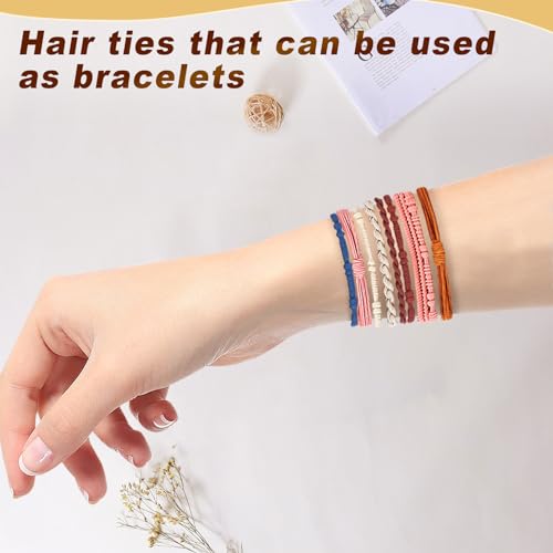 48 PCS Boho Hair Ties, Elastic Hair Tie Bracelets for Women, Cute Hair Ties No Damage, Ponytail Holders for Girls with Thick and Thin Hair - Multicolor