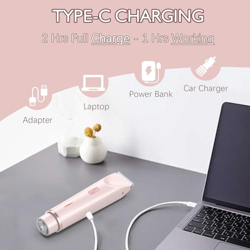 Bikini Trimmer for Women, 2 in 1 Dual-Head Electric Razors for Women Pubic Hair, Waterproof Wet/Dry Use Body Hair Trimmer Face Shaver, Rechargeable Hair Removal for Bikini Legs Face Underarm Arm