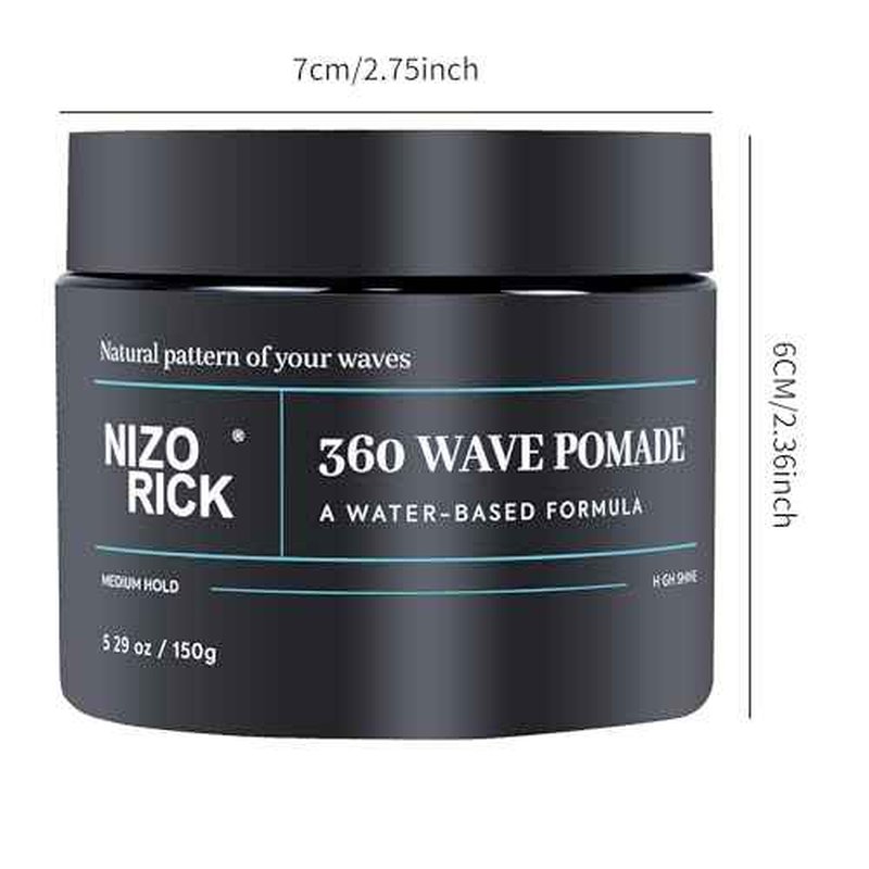 Men's 360 Wave Pomade, Water-Based ? Wave Styling Grease for Hair ? Non-Greasy, Strong Hold & Layered Waves, 150g/5.29oz