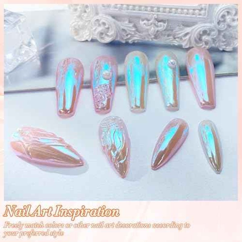 Unicorn Chrome Nail Powder, Aurora Unichrome Mermaid Aurora Nail Powder Pigment Pearlescent Nail Art Glitter Decoration for Home DIY Nail Salon Manicure - Glacier Ocean