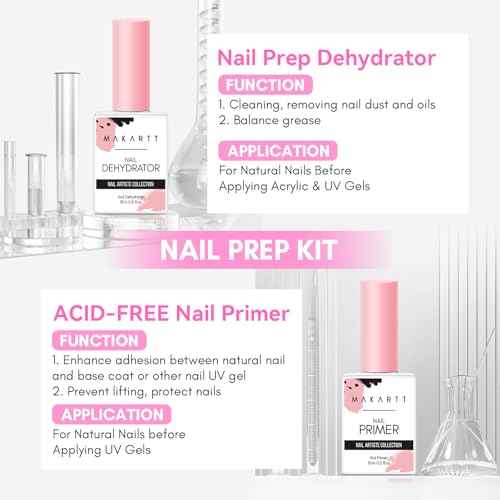 Makartt Nail Dehydrator and Primer Set: Acid Free Air Dry Nail Prep Dehydrate and Hema Free Nail Primer Professional Long-lasting for Acrylic Nails Powder UV Gel Polish(15ML/0.5 oz)