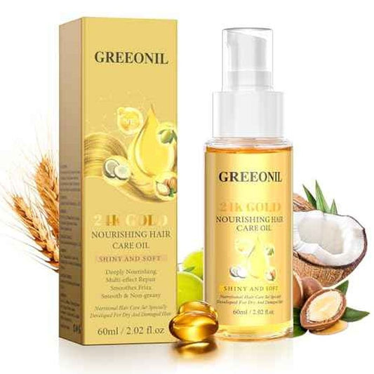24K Gold Argan, Coconut, and Olive Oil Serum for Frizz Control, Shine, and Split End Repair - Nourishing Hair Treatment with Vitamin E, 2.02 fl oz, 60ml
