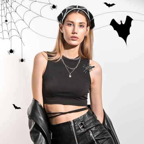 Gothic Cotton Headbands for Women, Spooky Crochet Bandana Knitted Headband with Gothic Hair Accessories Halloween, Wicked Hair Spider Rhinestone Barrettes Triangle Scarf Alternative Accessories