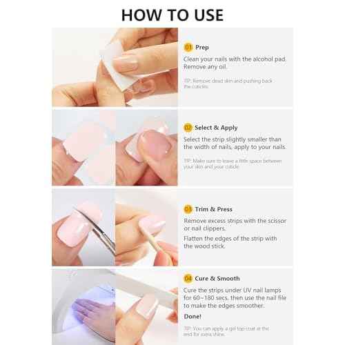 Semi Cured Gel Nail Strips (A White French Tip), Clear Base, 20 Pcs Gel Nail Wraps, Stickers, UV Light Required, Salon Quality, Long Lasting