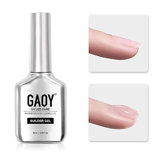 GAOY Clear Builder Gel for Nails, 16ml Nail Strengthener in a Bottle, Nail Extension Hard Gel, Soak Off Long Lasting UV Light Cure, Base Coat Top Coat Needed