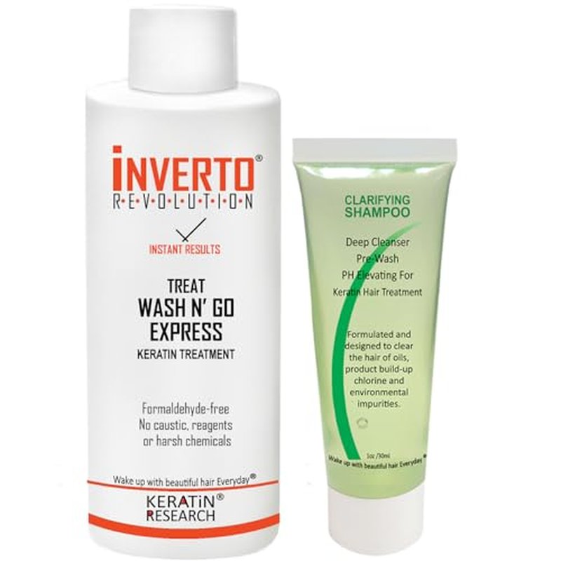 Complex Brazilian Keratin Hair Blowout Treatment Formaldehyde Free with Inverto 120ml with Clarifying Shampoo Straighten Repair and Smooth Hair by Keratin Research Keratina Brasilera