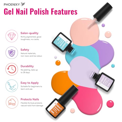 PHOENIXY 51 Pcs Gel Nail Polish Kit with U V Light, 35 Colours Gel Polish with 5 Pcs Base Top Coat Manicure Starter Nail Polish Set Gifts for Women ST9016