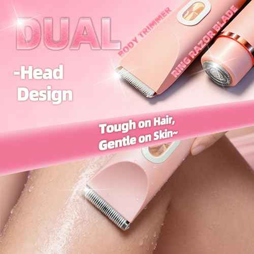 2-in-1 Bikini Trimmer for Women - IPX7 Waterproof & Painless Electric Razors for Bikini Line, Legs, Underarms, Face - Portable Cordless Shaver with Fast Charging | Ideal Christmas Gift for Women