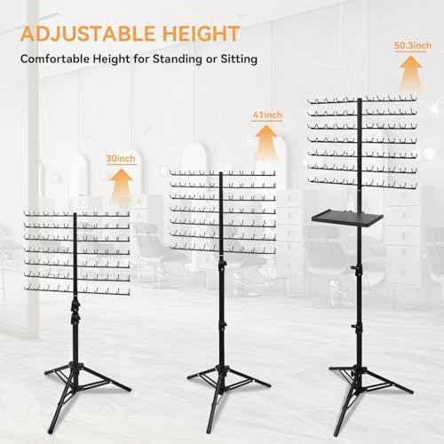 BRIAN & DANY 140-Peg Braiding Hair Rack Standing, Height Adjustable Hair Extension Holder with Salon Tray, Hair Separator Stand for Hairstylist Braiders, Black