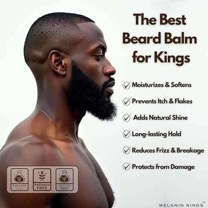 Melanin Kings Beard Balm for Black Men | 3 oz | Ancient African Ingredients | Specialized formula for black men s Kenyan Sandalwood Scent