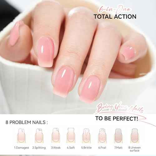 Nail Repair for Damaged NailsProtein: Pink 6 in 1 Natural Nail Strengthener and Growth - Long Lasting Nail Hardener Extra Strong and Growth - Nail Strengthener for Thin Nails and Growth