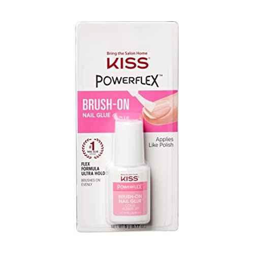 KISS PowerFlex Brush-On Nail Glue for Press On Nails, Ultra Hold Flex Formula Nail Adhesive, Includes One Bottle 5g (0.17 oz.) with Twist-Off Cap & Brush Applicator