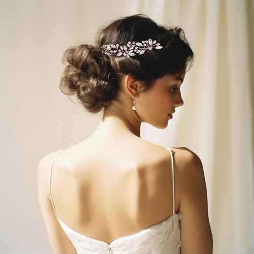 Oriamour Bridal Wedding Crystal Hair Pins Wedding Hair Accessories for Women and Girls Pack of 6 (Rose Gold)