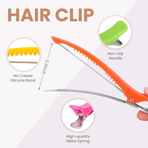 12PCS Hair Clips for Styling - No Crease Hair Clips for Women - Non Slip Duck Billed Hair Roller Clips with Silicone Band - Salon Hair Sectioning Clips
