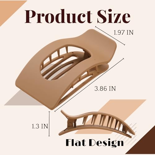 8 Pack Flat Hair Clips for Women ? Large Matte Rectangle No-Slip Claw Clips, Strong Hold Square Hair Accessories for Thick & Thin Hair, Lay Flat Design for Work & Daily Styling
