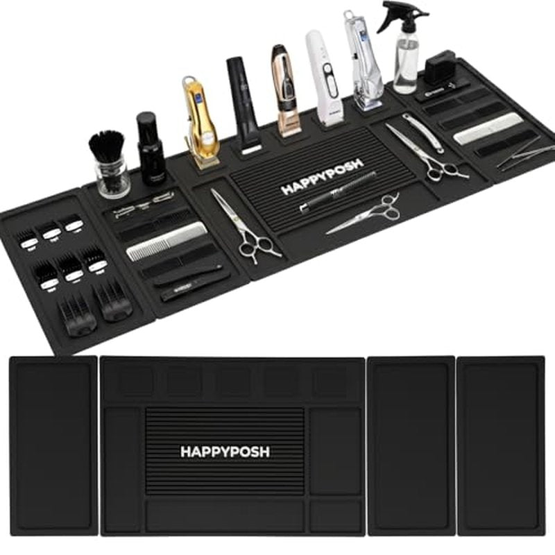 Magnetic Barber Mat, Large Magnetic Barber Mats For Clippers and Supplies, Barbershop Pad for Station, Beauty Salon Table Matt, Tool Organizer for Pro Hairstylist, 4PCS