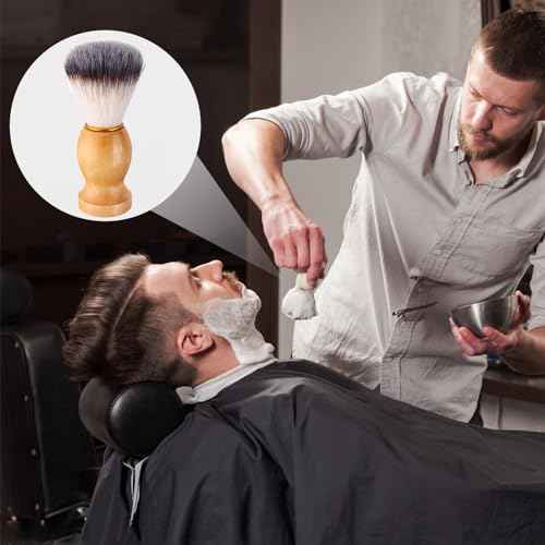 7Pcs Men Shaving Brush Wood Handle, Professional Salon Tools Hand Crafted Shaving Brush Wood Handle Shave Brushes Handmade Nylon Hair Brush for Men