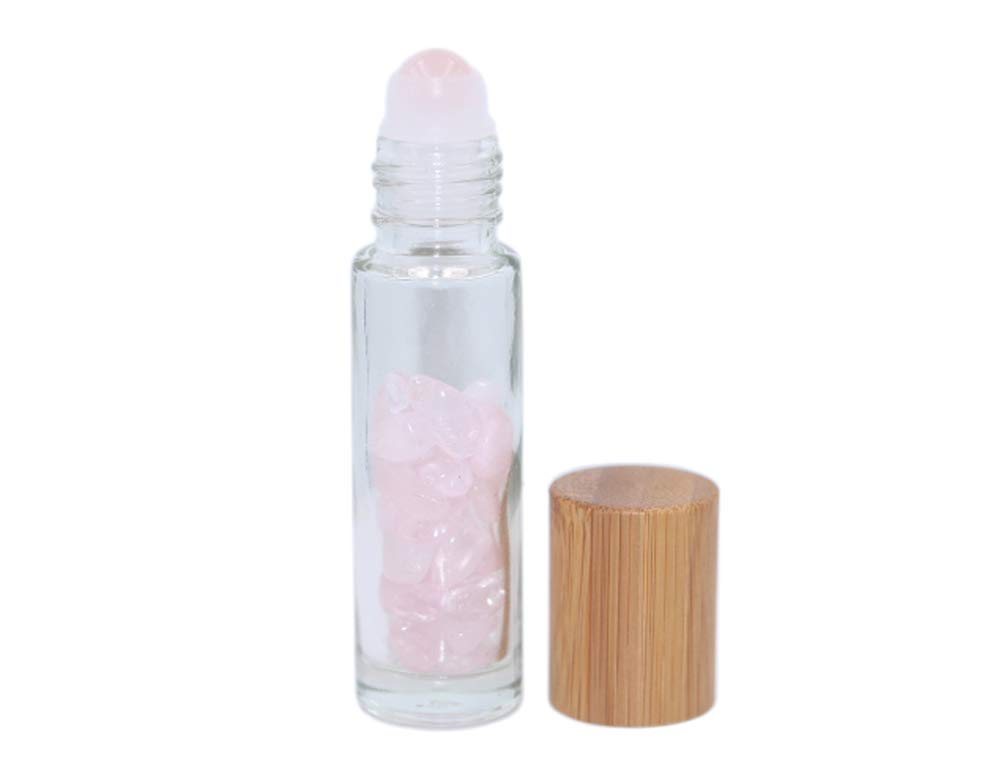 Wresty 10ml Roll On Bottle With Gemstone Rollerball&Crystal Chips Inside,10 Packs Glass Roller Bottles Essential Oil Sample Bottles(Bamboo Lids)