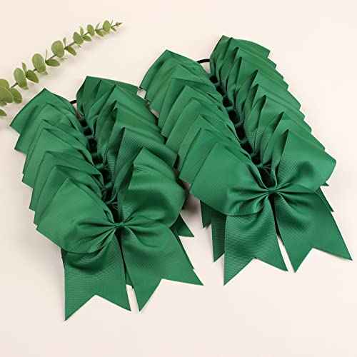 Oaoleer 21PCS 8" Large Cheer Bows Forest Green Bows Jumbo Cheerleader Bow with Ponytail Holder Elastic Band Handmade for Cheerleading Teen Girls College Sports