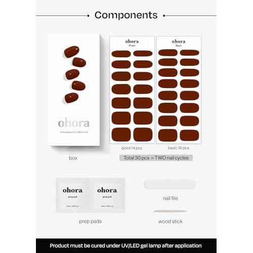 ohora Semi Cured Gel Nail Strips (N Chilly) - Red, Solid, Works with Any UV/LED Lamps, Salon-Quality, Long Lasting, Easy to Apply & Remove - Includes 2 Prep Pads, Nail File & Wooden Stick