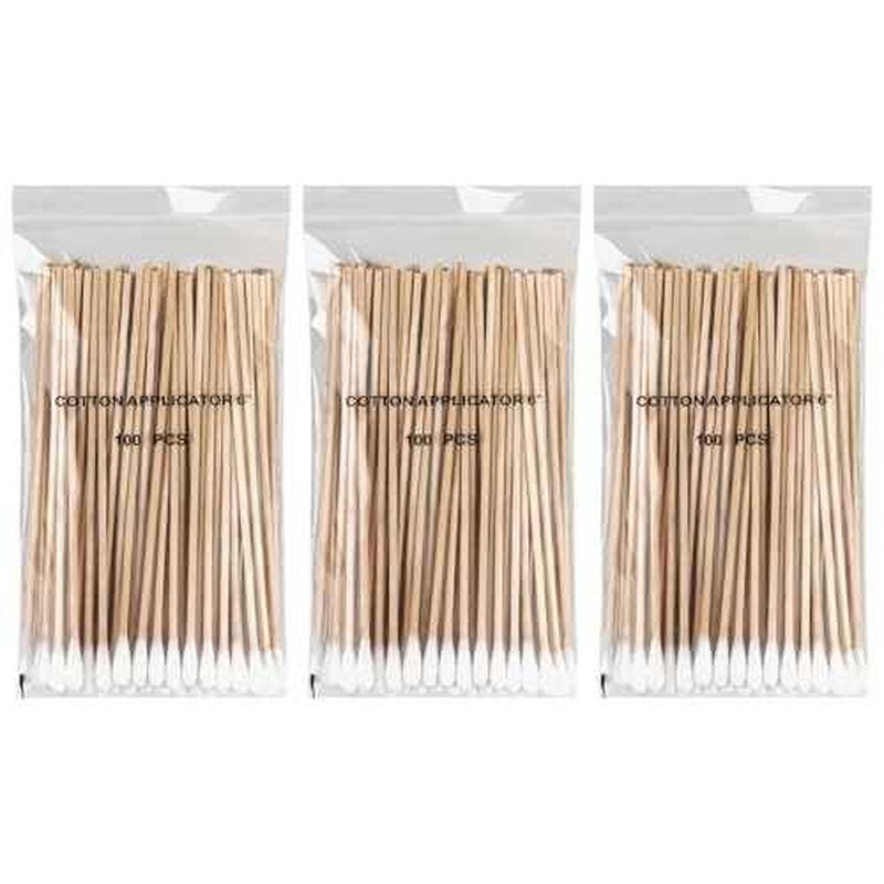 Vaincre 300PCS Long Cotton Swabs - 6" Cleaning Cotton Swab Buds with Wooden Sticks, Microblading Eyeshadow Tip Applicators, Microswabs Swabsticks for Dogs Makeup Nail Art Tattoo Permanent Supplies