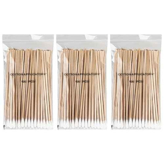 Vaincre 300PCS Long Cotton Swabs - 6" Cleaning Cotton Swab Buds with Wooden Sticks, Microblading Eyeshadow Tip Applicators, Microswabs Swabsticks for Dogs Makeup Nail Art Tattoo Permanent Supplies