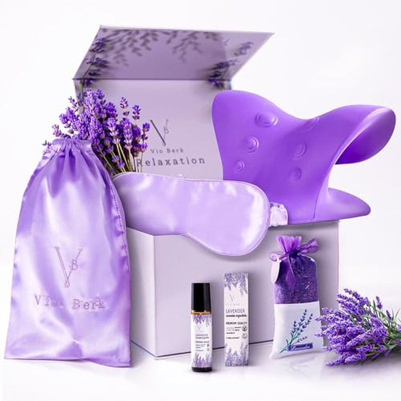 Relaxation Set: Weighted 22MM 100% Natural Silk Eye mask with Lavender & Flax Seeds, Shoulder & Neck Relaxor, Lavender Essential Oil roll-on Dried Aromatherapy sachets Gift Box Meditation