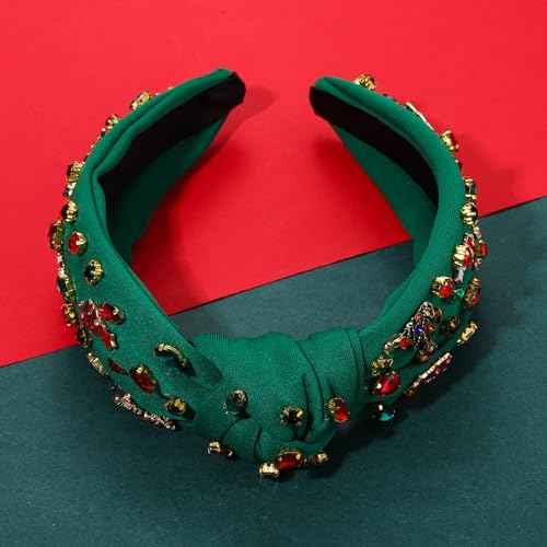 Christmas Headbands for Women Christmas Tree Headband Jeweled Crystal Embellished Knotted Headband Winter Holiday Hair Accessories Gifts