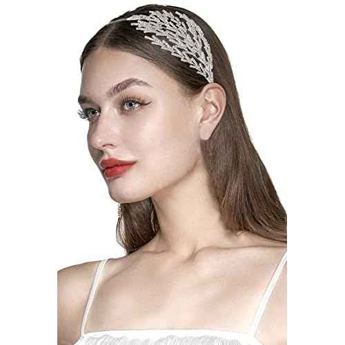 Coucoland Wedding Headpiece for Bride - Hair Jewelry Wedding Headband Tiara Leaf Headband Crown Tiara Bridal Silver Headpiece