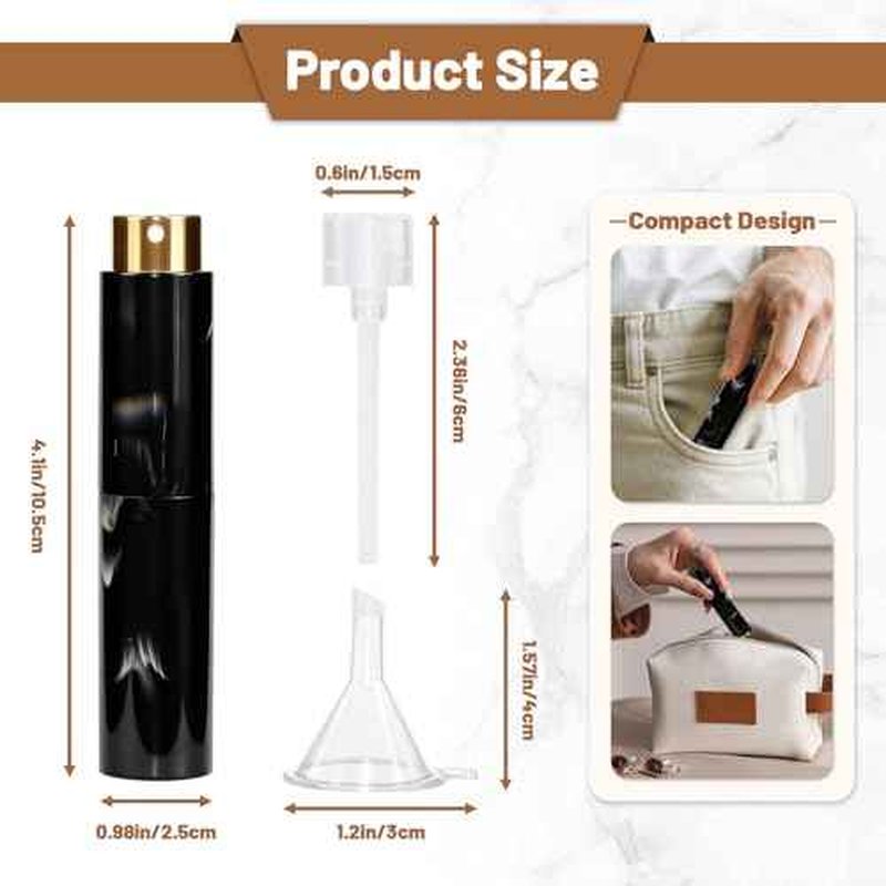 Vitog 10ML Marble Texture Refillable Travel Perfume Atomizer, Empty Cologne Dispenser Mini Spray Bottle With Funnel and Dispensers, Leak-Proof Empty Fragrance Decant Container For Women and Men 3PCS