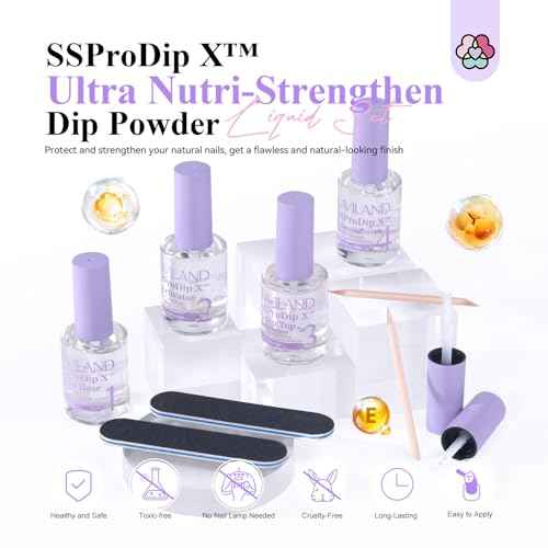 SAVILAND Dip Powder Liquid Set: 15 ml/0.5 Fl.oz Nail Dipping System Essentials for Beginners - HEMA-free Dip Base, Top, Activator, Brush Saver - Strengthen Nails DIY at Home, No Nail Lamp Needed