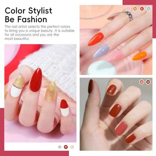 COSCELIA 40pcs Fall Gel Nail Polish Set, 35 Colors Nail Gel polish with 5 Bottles Base and Glossy Matte Glitter Top Coat White Brown Black Nude Red Orange Colors Halloween Nail Polish Nail Art Gifts