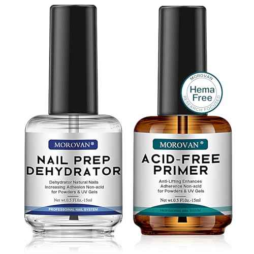 Morovan Professional Natural Nail Prep Dehydrate and Acid-Free Primer, Dehydrator for Acrylic and Gel Nail Polish, Non Acid Primer for UV Gels Fast Dry Superior Bonding Agent Gift Box Set