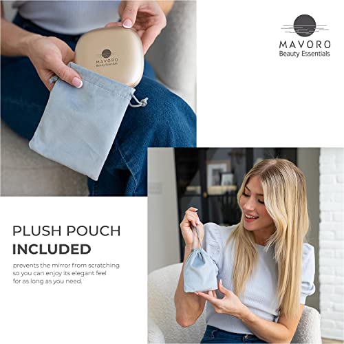 Mavoro LED Lighted Travel Makeup Mirror | 1x/10x Magnification | Rechargeable USB-C | Pocket & Purse Portable Lighted Travel Makeup Compact Mirror, Touch Sensor (Champagne Gold)