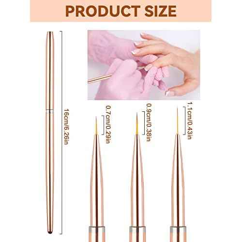TOROKOM 3Pcs Nail Art Liner Brushes Thin Nail Art Brush Fine Nail Art Striping Brush for Nails Gel Polish Painting Design Brushes Pen Set for Striping, Detail Pattern