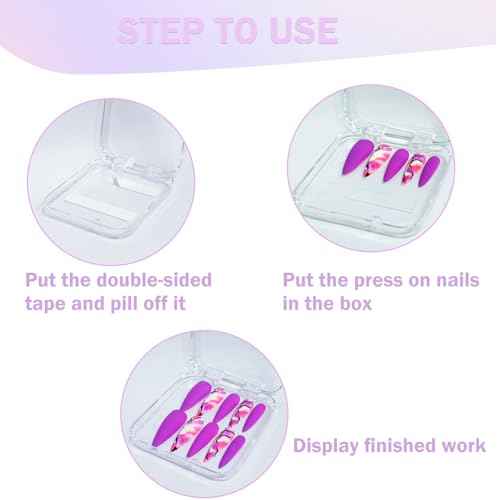 Press On Nail Organizer Box Kit,15 PCS Clear Press On Nail Storage Boxes and 1 Large Container Box,60pcs Adhesive Tape, Fake Nail Organizer Display Case Press On Nail Packaging for Home Nail Salon Use
