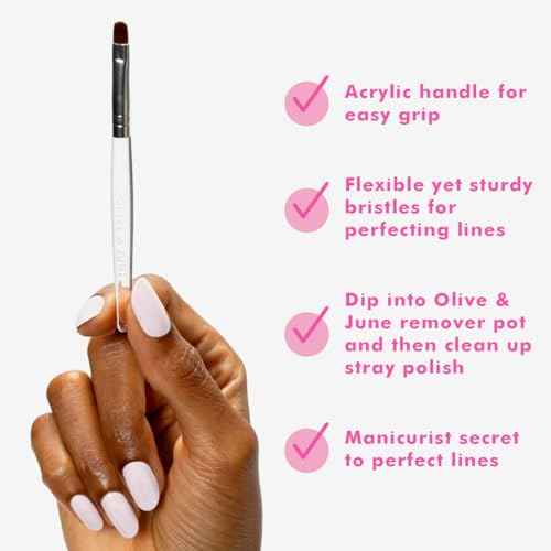 Olive & June Clean Up Brush | For Neat + Flawless At-Home Manicures | Erase Stray Polish & Perfect Edges | Rounded Flexible Tip | Vegan Bristles | Reusable & Durable