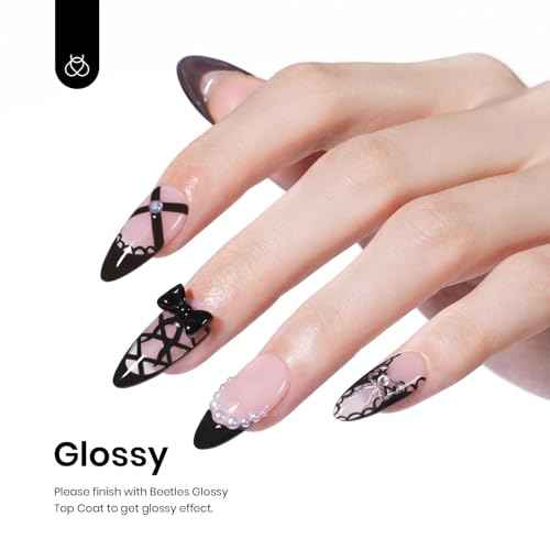 Beetles Black Gel Polish, 1 Pcs 15ml Audrey Black Nail Polish Color Gel Nail Polish Halloween Nails Soak Off Art Manicure Salon DIY Uv Lamp Nail Design Decoration at Home