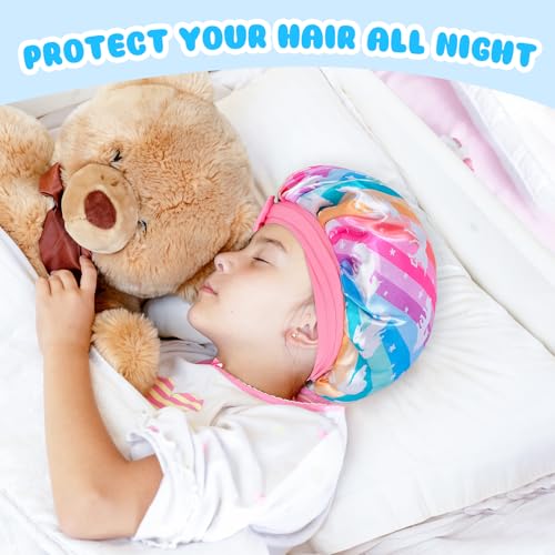 2 PCS Kids Bonnets for Girls, Satin Silk Bonnet for Kids Toddler Bonnet for Sleeping Cap with Elastic Tie Band Hair Bonnet