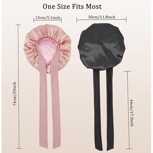 2 PCS Kids Bonnet for Girls Double Layer Silk Satin Bonnet Sleep Cap for Child Curly Natural Hair 3-12Y (pink&black)