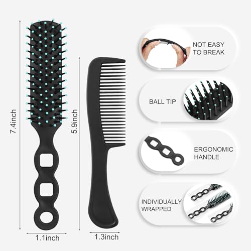 100 Pcs Hair Brush and Comb Set in Bulk for Homeless Individually Wrapped, Bulk Comb Brush Hairbrush for Women Kids Hotel Homeless Charity (Bright Color)
