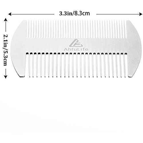 AhfuLife Stainless Steel Metal Hair&Beard Comb - Anti-Static Dual Action Beard Comb - Credit Card Size Combs Perfect for Wallet and Pocket - Presented in Gift Box - 2 Pcs