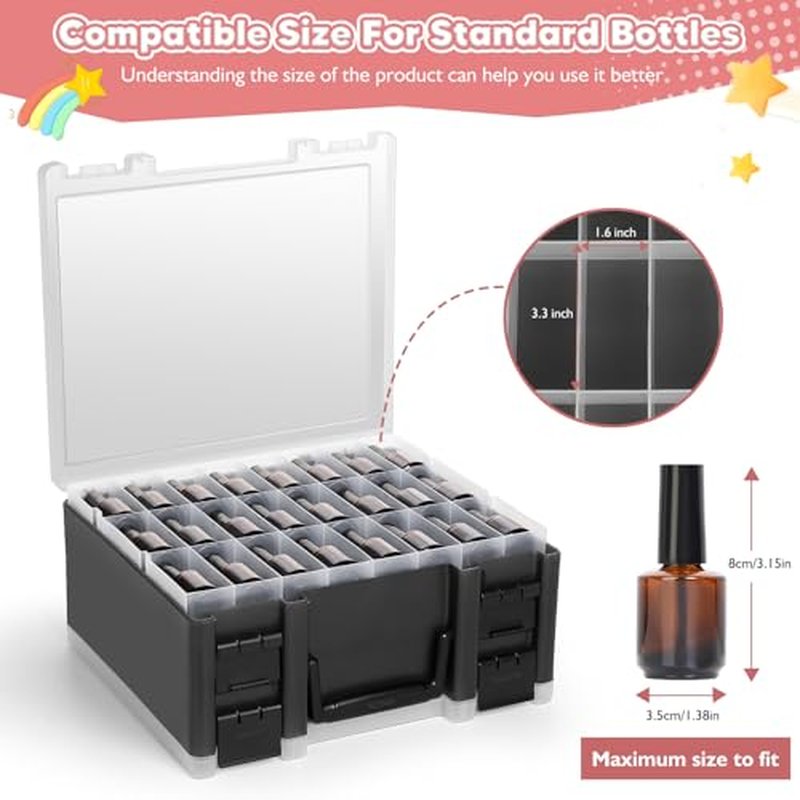 RISOU Portable Nail Polish Organizer - Large-Capacity Double-Sided Storage Case Holds 96 Bottles of Nail Polish.(15ml - 0.5 fl oz)(Case Only)