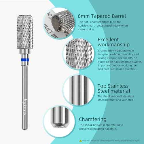 Safety Nail Drill Bits, 13mm Barrel Dust Proof D4S Cut Nail Bit, Right-handed 3/32 Carbide Drill Bits for Nails, Electric Manicure Drills Removal Gel,M