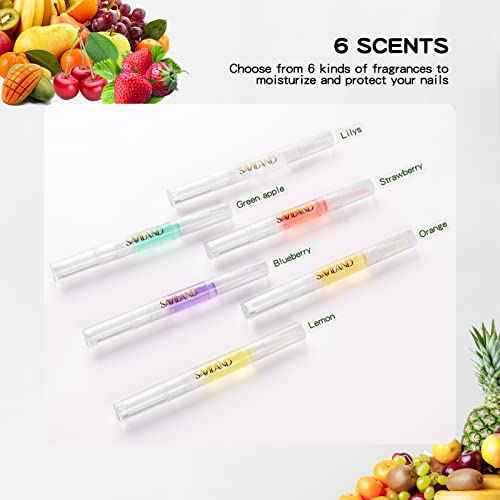 SAVILAND Natural Cuticle Oil Pen: 6PCS Revitalizing Cuticle Oil for Nails with Vitamin E Repaired Cuticles Overnight Cuticle Softener Nail Strengthener Protector for Damaged Skin Thin Nail