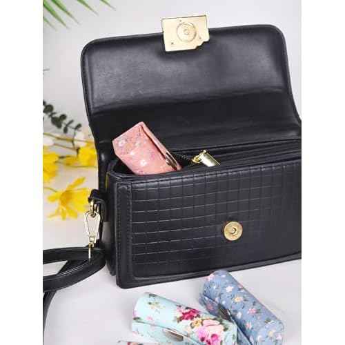 12 Pcs Lipstick Case with Mirror Floral Design Lipstick Holder Flower Printing Lip Stick Box (Pattern A)