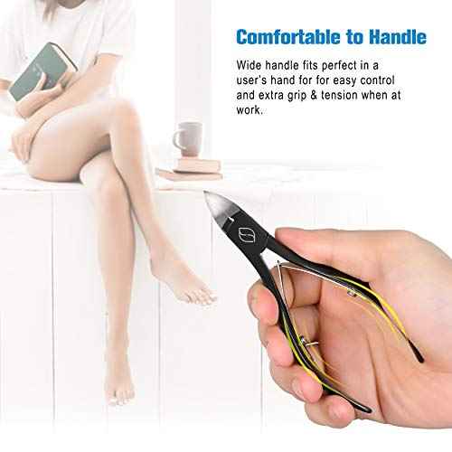 FERYES Toenail Clippers for Thick, Ingrown Toenails - Large Handle Toenail Cutters, Ingrown Tools 4R13 Stainless Steel Nail Clippers - Black