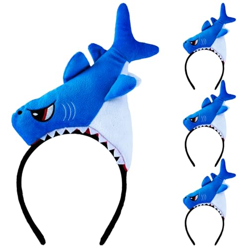 Beviliu Shark Headbands Blue, Animal Ears Shark Fin Headband for Adults Halloween Cosplay, Shark Fin Costume Hat Accessories for Shark Sea Ocean Party Birthday, 4 Pack