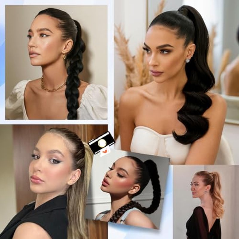 14 Inch Human Hair Ponytail 80g Long Wrap Around Ponytail Natural Black Real Hair Ponytail Extension for Women(14inch,Natural Black)